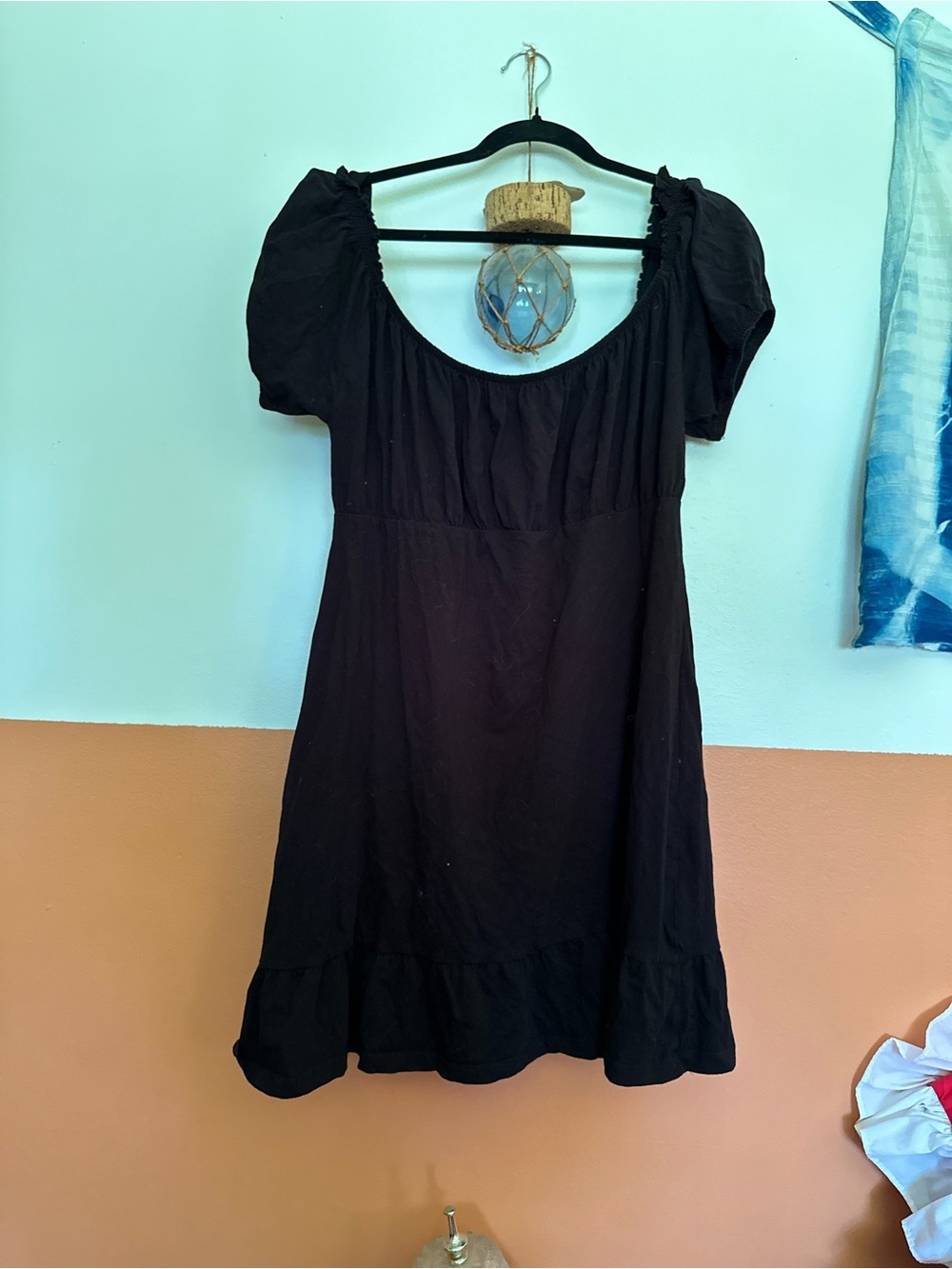 Brave Soul Black Puff Sleeve Scoop Neck Mini Dress